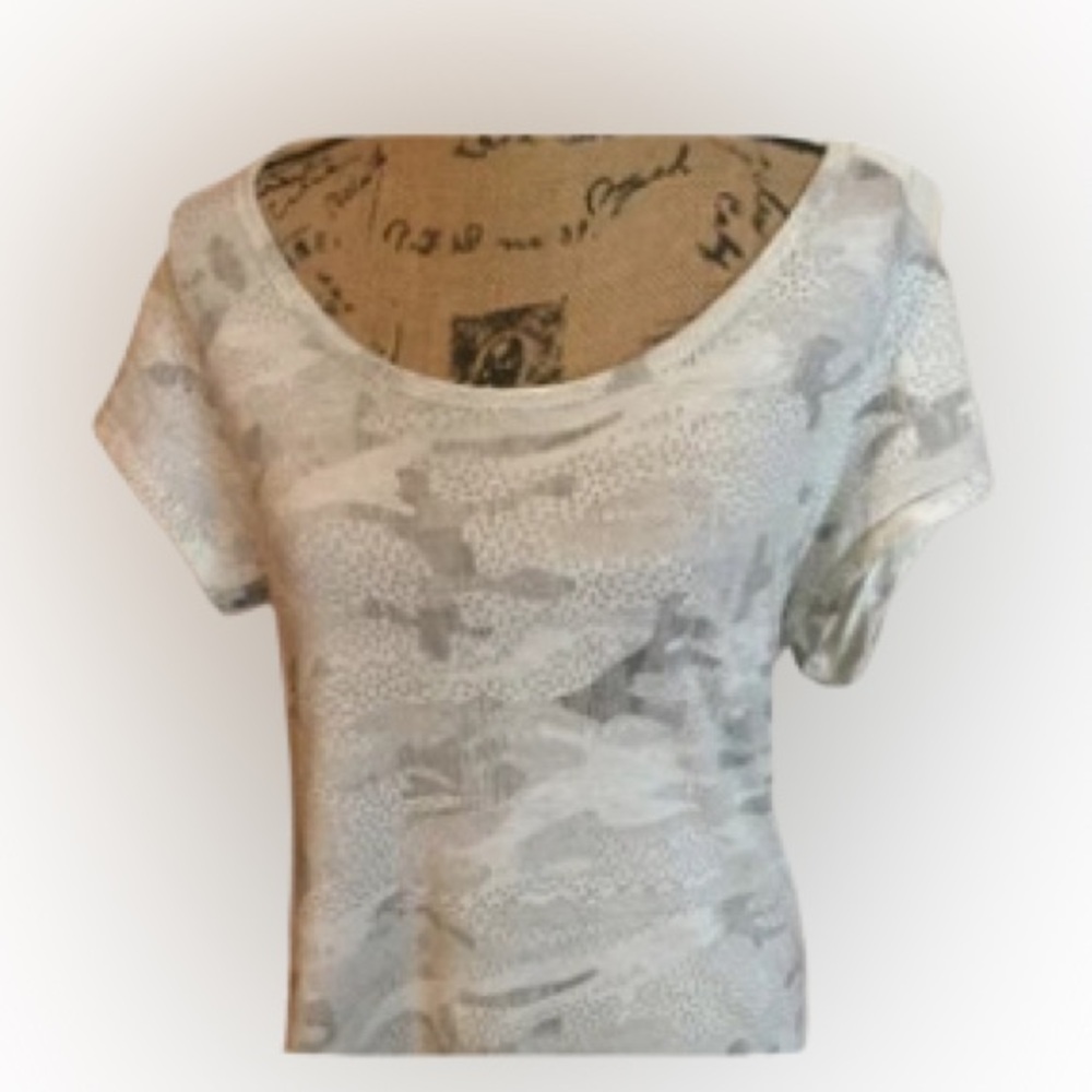 ALTERNATIVE EARTH nickel texture CAMOUFLAGE cotton TOP size small